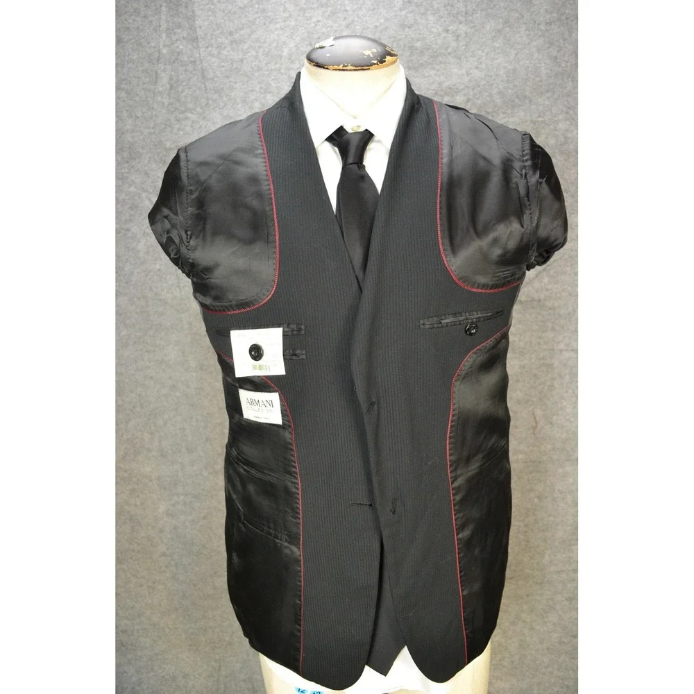 Armani Collezioni Jacket Mens 40 Black Wool Two Button Blazer Coat Striped Italy